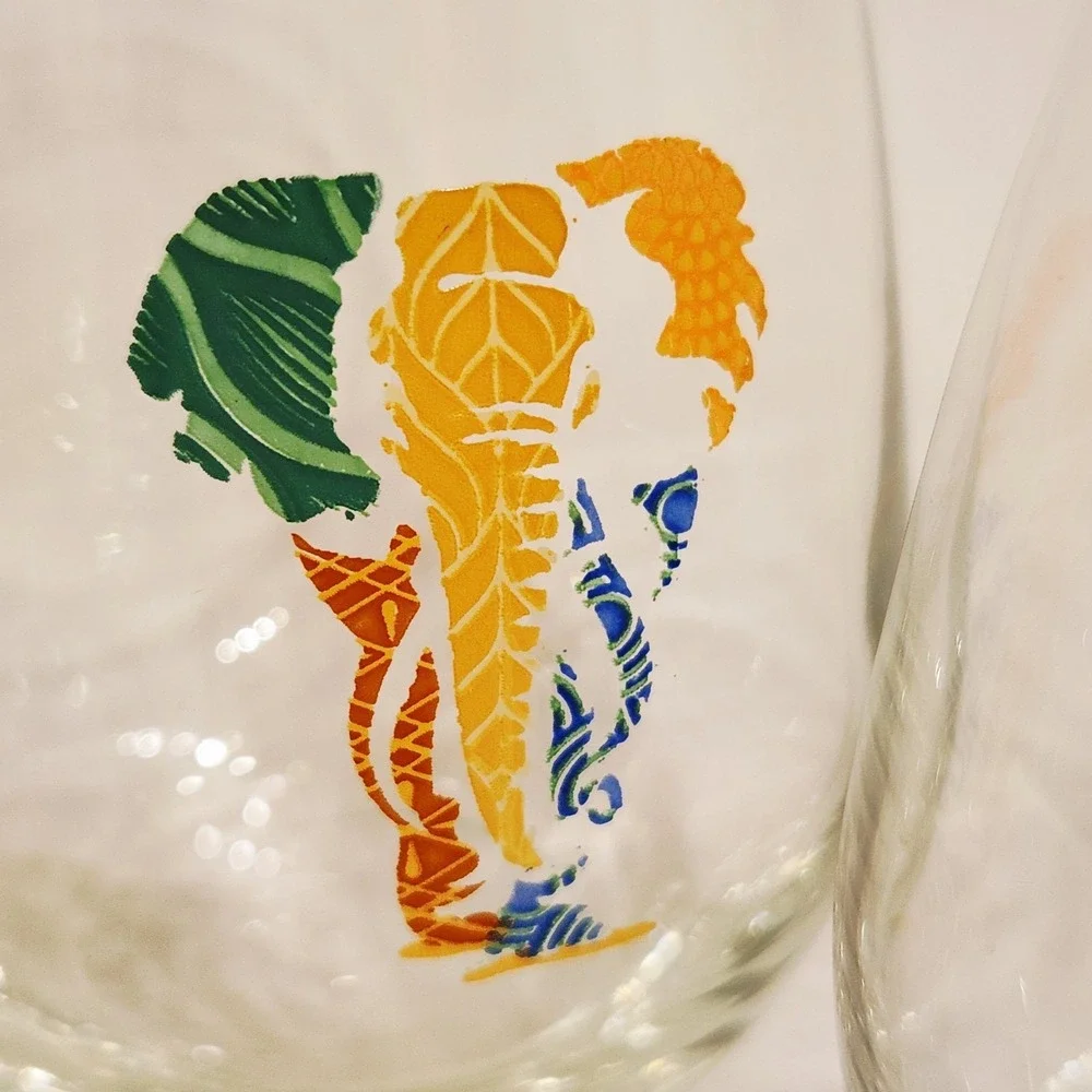 Set of 4 Stemless12 oz Wine Glass‎ Abstract Elephant Unique Barware 4